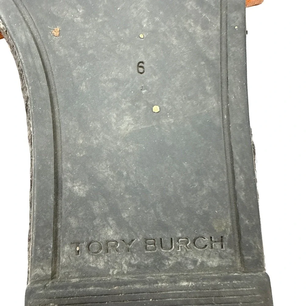 Tory Burch T Monogram‎ Espadrille Slides Size 6 Logo Sandals Navy Tan